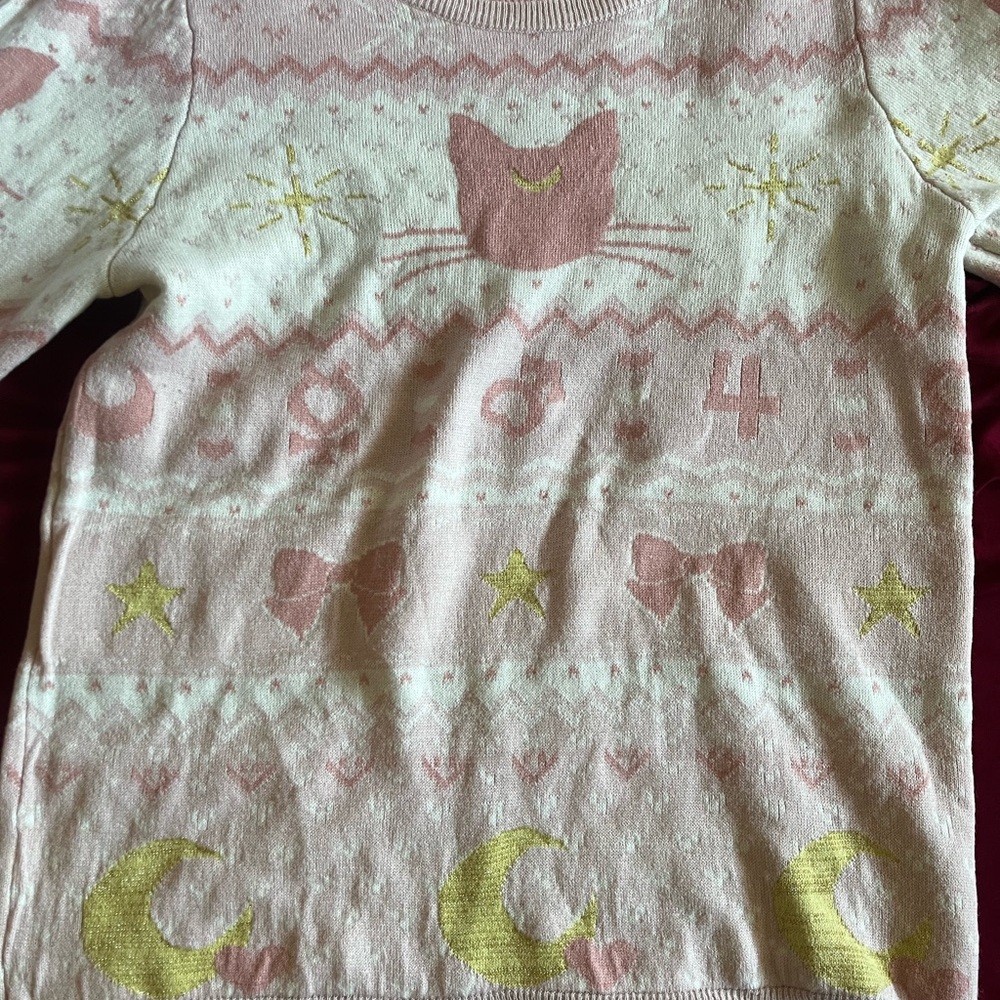 Sailormoon Pink and Yellow Cat Pattern Sweater